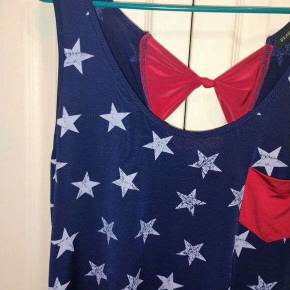 Navy Star Print Tank Top with Red Accents - Picture 4 of 7